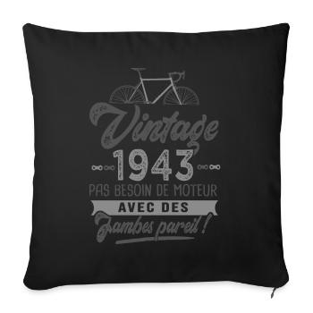 1943 Vélo Anniversaire Homme 80 ans vélos velo - Housse de coussin décorative 45 x 45 cm - noir - Devant
