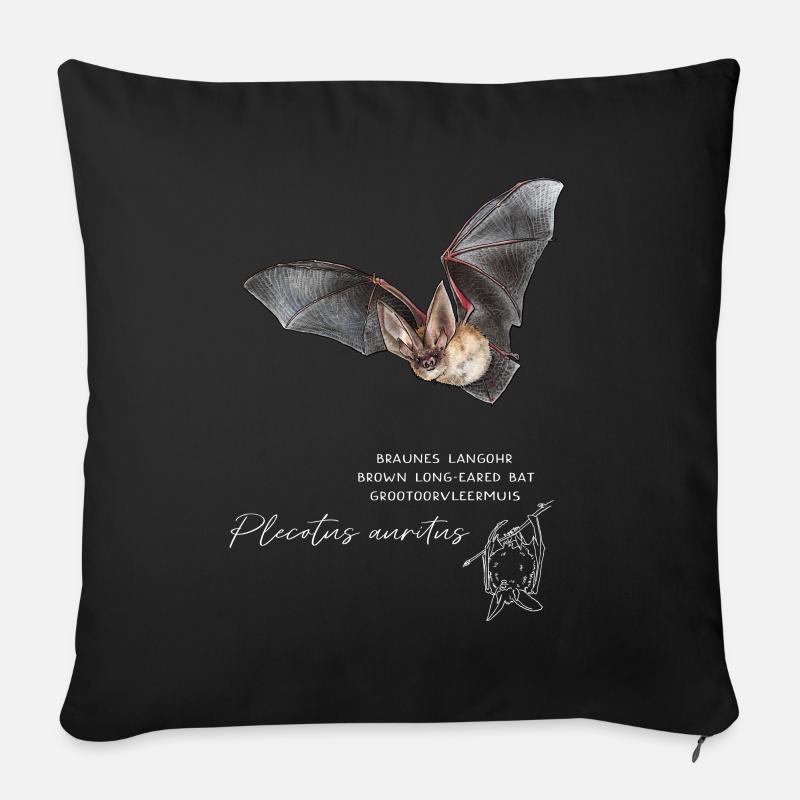 Braunes Langohr - Fledermaus - Sofakissenbezug 45 x 45 cm - Schwarz