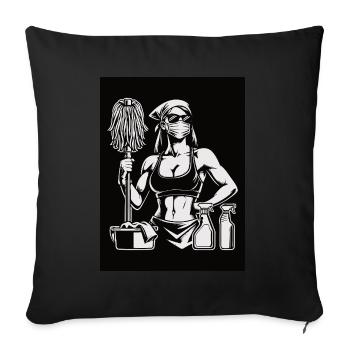 Femme de ménage fitness, conception de nettoyage et d’entraînement - Housse de coussin décorative 45 x 45 cm - noir - Devant