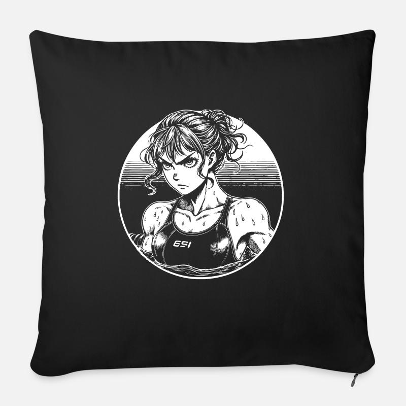 Comic Schwimmerin Design - Schwimm Girl Design - Sofakissenbezug 45 x 45 cm - Schwarz