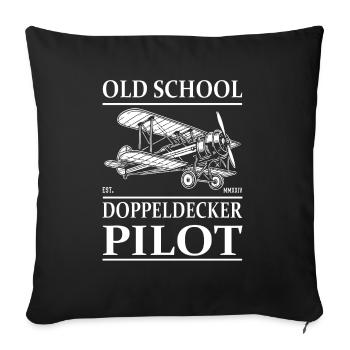Oldschool Doppeldecker Oldtimer Flieger Desgin - Sofakissenbezug 45 x 45 cm - Schwarz - Vorne