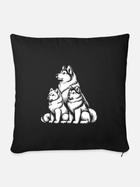 Süßes Schlittenhunde Design – Winterfreunde - Sofakissenbezug 45 x 45 cm - Schwarz