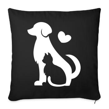 Chien et chat - idée cadeau amoureux des animaux avec un cœur - Housse de coussin décorative 45 x 45 cm - noir - Devant