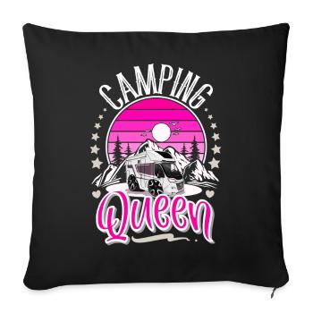 Camping Queen Camper Camping Grand-mère - Housse de coussin décorative 45 x 45 cm - noir - Devant