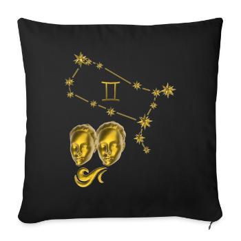 Sternzeichen Zwillinge 3D, gold - Sofakissenbezug 45 x 45 cm - Schwarz - Vorne