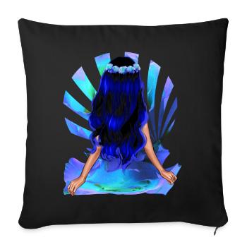 Fleur Enfant Noir Bleu Cheveux Rose Fille - Housse de coussin décorative 45 x 45 cm - noir - Devant