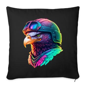 Aigle Néon en Casque Techwear - Housse de coussin décorative 45 x 45 cm - noir - Devant