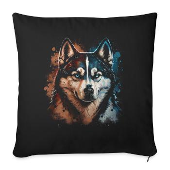 Chien Husky Sibérien - Housse de coussin décorative 45 x 45 cm - noir - Devant