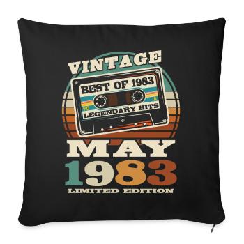 vintage retro cassette tape May 1983 40 years old - Sofa pillowcase 17,3'' x 17,3'' (45 x 45 cm) - black - Front