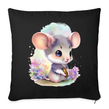 Souris mignonne - Housse de coussin décorative 45 x 45 cm - noir - Devant
