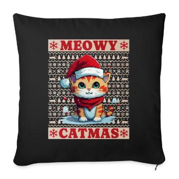 Cat Christmas Merry Meowy Catmas Ugly Cute - Sofa pillowcase 17,3'' x 17,3'' (45 x 45 cm) - black - Front