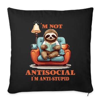 Clever sloth with book - Sofa pillowcase 17,3'' x 17,3'' (45 x 45 cm) - black - Front