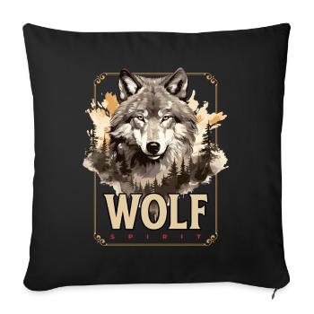 Loup tête de loup Nature nature sauvage aventure forêt Art - Housse de coussin décorative 45 x 45 cm - noir - Devant