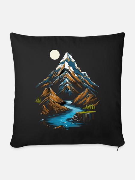 Berggipfel im Mondschein - Sofakissenbezug 45 x 45 cm - Schwarz