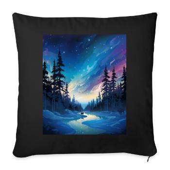 Vikings : nuit polaire glaciale avec aurores boréales - Housse de coussin décorative 45 x 45 cm - noir - Devant