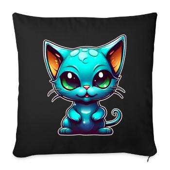 Chat extraterrestre mignon - Housse de coussin décorative 45 x 45 cm - noir - Devant