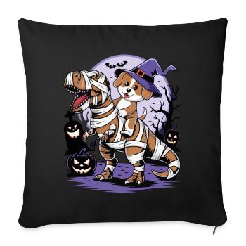 Cute dog riding a dinosaur on Halloween - Sofa pillowcase 17,3'' x 17,3'' (45 x 45 cm) - black - Front