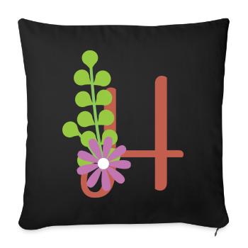 Eleganter Buchstabe 'H' mit Blumen - Sofakissenbezug 45 x 45 cm - Schwarz - Vorne