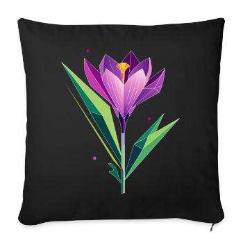 Crocus in polygon design - purple and green tones - Sofa pillowcase 17,3'' x 17,3'' (45 x 45 cm) - black - Front
