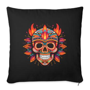 Crâne coloré Crâne avec flammes - Housse de coussin décorative 45 x 45 cm - noir - Devant