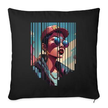 fille girlie sauvage punk freestyle amour peace style - Housse de coussin décorative 45 x 45 cm - noir - Devant