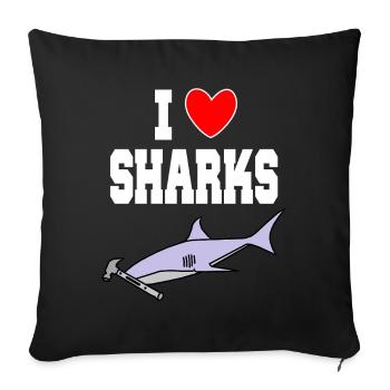 J’aime les requins Drôle de requin à tête de marteau, marteau mignon - Housse de coussin décorative 45 x 45 cm - noir - Devant