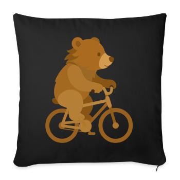 Ours joyeux à vélo – Design animalier ludique - Housse de coussin décorative 45 x 45 cm - noir - Devant