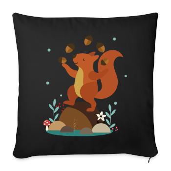 Juggling Squirrel – Funny Forest Scene - Sofa pillowcase 17,3'' x 17,3'' (45 x 45 cm) - black - Front