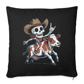 Un cow-boy squelette chevauche un veau - Housse de coussin décorative 45 x 45 cm - noir - Devant
