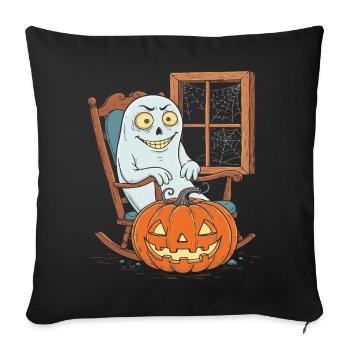 Fantôme dans la lueur de la citrouille - Housse de coussin décorative 45 x 45 cm - noir - Devant