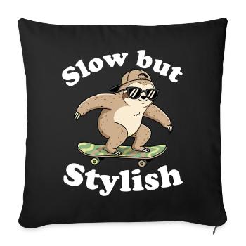 Patin paresseux lent mais élégant - Housse de coussin décorative 45 x 45 cm - noir - Devant
