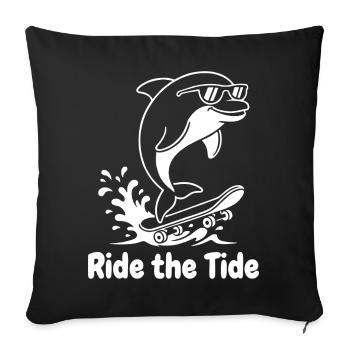 Dauphin Skateboard Wave - Housse de coussin décorative 45 x 45 cm - noir - Devant
