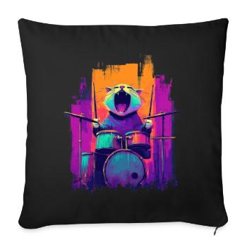 Wild Cat on the Drums - Motif for Rock Musicians - Sofa pillowcase 17,3'' x 17,3'' (45 x 45 cm) - black - Front
