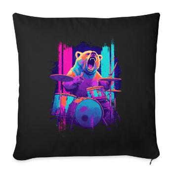 Wilder Bär am Schlagzeug - Rock Drummer Geschenk - Sofakissenbezug 45 x 45 cm - Schwarz - Vorne