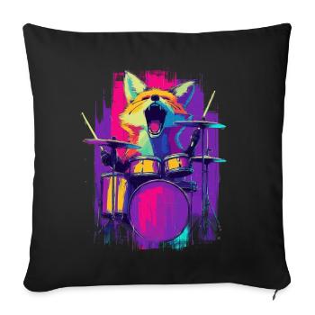 Wild Fox à la batterie - Gift batteur rock - Housse de coussin décorative 45 x 45 cm - noir - Devant