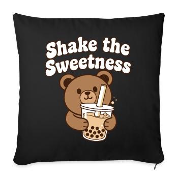 Kawaii Bär mit Bubble Tea - Sofakissenbezug 45 x 45 cm - Schwarz - Vorne