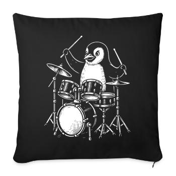 T-shirt Penguin Drummer Line Art - Housse de coussin décorative 45 x 45 cm - noir - Devant