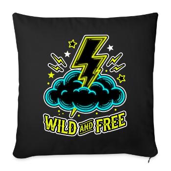Nuage de foudre sauvage et libre - Housse de coussin décorative 45 x 45 cm - noir - Devant