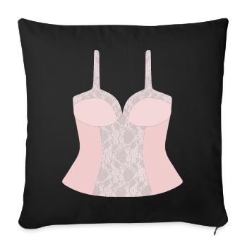 Corsage corset rose en dentelle - Housse de coussin décorative 45 x 45 cm - noir - Devant