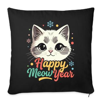 Chat mignon Nouvel An Arc en ciel - Housse de coussin décorative 45 x 45 cm - noir - Devant
