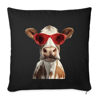 Vache avec lunettes de soleil - Housse de coussin décorative 45 x 45 cm - noir - Devant