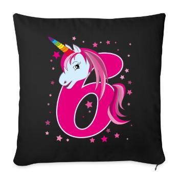 Unicorn, 6 years old, 6th birthday, child - Sofa pillowcase 17,3'' x 17,3'' (45 x 45 cm) - black - Front