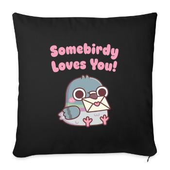 Pigeon mignon, un oiseau t’aime jeu de mots - Housse de coussin décorative 45 x 45 cm - noir - Devant