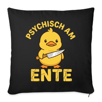 Psychisch am Ente - Lustige Ente mit Messer - Sofakissenbezug 45 x 45 cm - Schwarz - Vorne