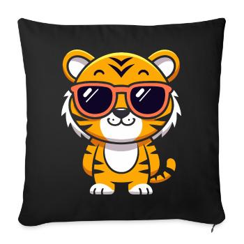 Tigre cartoon lunettes soleil - Housse de coussin décorative 45 x 45 cm - noir - Devant