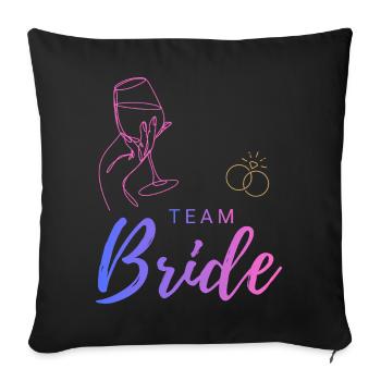 Verre à vin et bagues de l’équipe de la mariée - Housse de coussin décorative 45 x 45 cm - noir - Devant