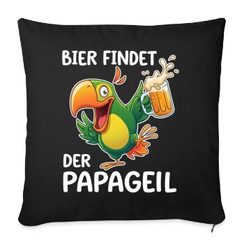 Bier findet der Papa geil – Papagei Shirt - Sofakissenbezug 45 x 45 cm - Schwarz - Vorne