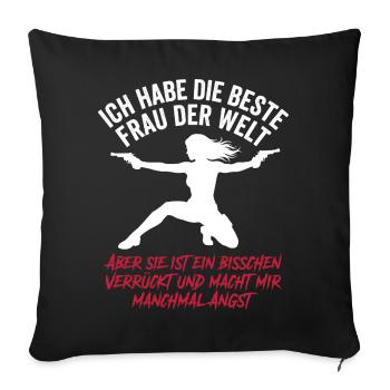 Beste Frau der Welt Verrückt Ehemann Spruch - Sofakissenbezug 45 x 45 cm - Schwarz - Vorne