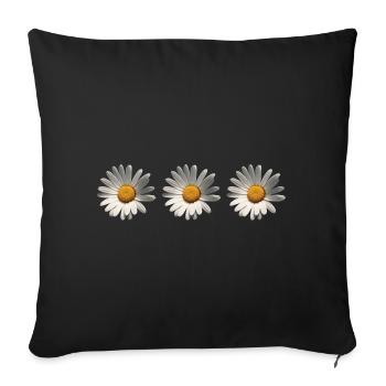 3 marguerites, fleur, printemps, été, jardin, - Housse de coussin décorative 45 x 45 cm - noir - Devant