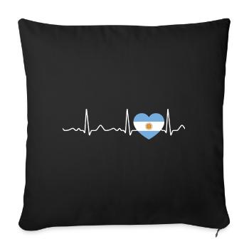 Argentine - battement de cœur, pouls, ligne cardiaque, ECG - Housse de coussin décorative 45 x 45 cm - noir - Devant